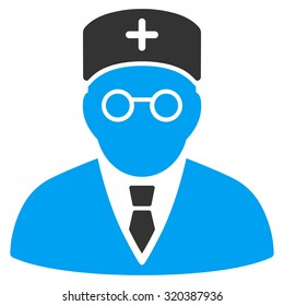 Main Physician vector icon. Style is bicolor flat symbol, blue and gray colors, rounded angles, white background.