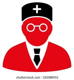 Main Physician vector icon. Style is bicolor flat symbol, intensive red and black colors, rounded angles, white background.