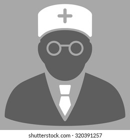 Main Physician vector icon. Style is bicolor flat symbol, dark gray and white colors, rounded angles, silver background.