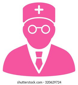 Main Physician vector icon. Style is flat symbol, pink color, rounded angles, white background.