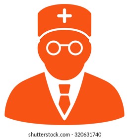 Main Physician vector icon. Style is flat symbol, orange color, rounded angles, white background.