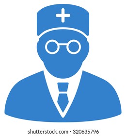 Main Physician vector icon. Style is flat symbol, cobalt color, rounded angles, white background.