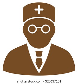 Main Physician vector icon. Style is flat symbol, brown color, rounded angles, white background.