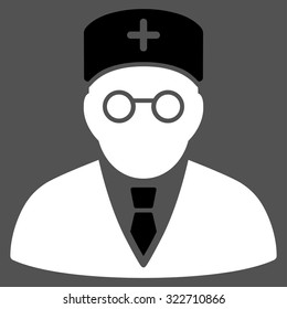 Main Physician vector icon. Style is bicolor flat symbol, black and white colors, rounded angles, gray background.