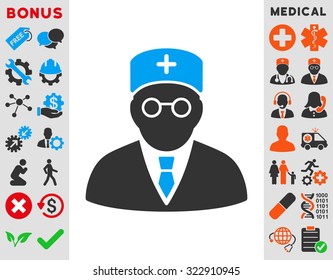 Main Physician vector icon. Style is bicolor flat symbol, blue and gray colors, rounded angles, white background.