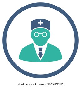 Main Physician vector icon. Style is bicolor flat circled symbol, cobalt and cyan colors, rounded angles, white background.