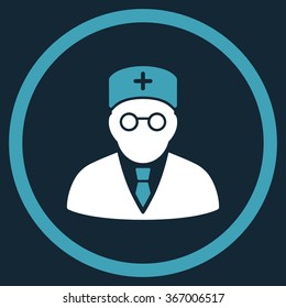 Main Physician vector icon. Style is bicolor flat circled symbol, blue and white colors, rounded angles, dark blue background.