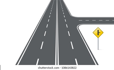 Main road with minor side road on right. Element for design