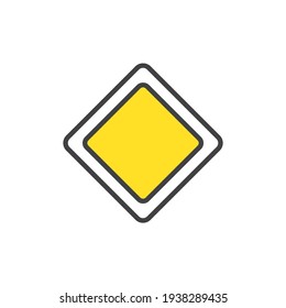 Main road sign flat icon, Priority traffic vector sign, colorful pictogram isolated on white. Symbol, logo illustration. Flat style design