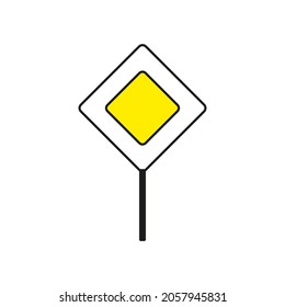 Main road sign. Traffic laws. Highway way. Isolated object. Flat design. Travel concept. Vector illustration. Stock image.