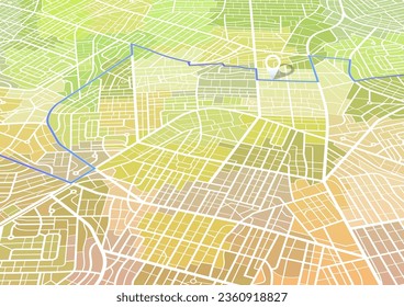 Main road throughout map. Navigation mapping technology for obtaining data on distance and turns of the path Abstract transport background map. Many streets of blocks, routes along the streets. Vector