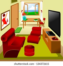 main saloon in the apartment; furnished, vector