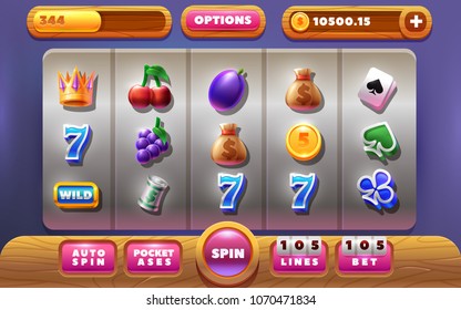 Main screen for slots game. Vector illustration.