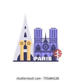 The main sights of Paris. Travel background with different french tourist objects. 