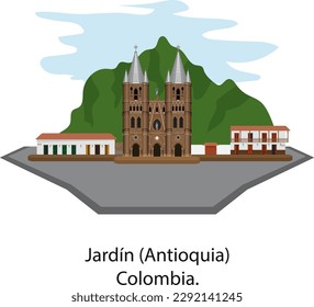 Main square of Jardín (Antioquia), Colombia, Catholic cathedral, important church.