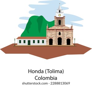 Hauptplatz von Honda (Tolima), Kolumbien, katholische Kathedrale, wichtige Kirche.