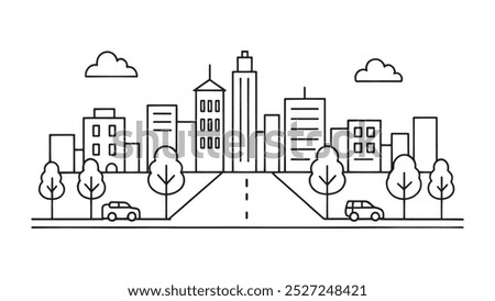 Main street road continuous line art flat vector illustration on white background