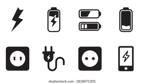 Main subject depicts various electrical power icons including battery plug charger and lightning symbols