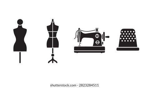 Main subject features dress forms and a vintage sewing machine