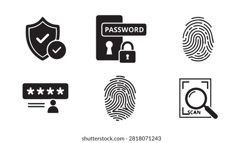 Main subject focused on biometric security symbols such as fingerprint lock and shield