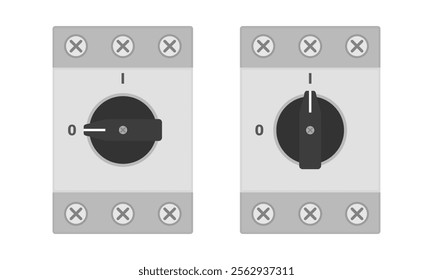 Main switch set in the ON and OFF positions. Flat vector illustration isolated on white