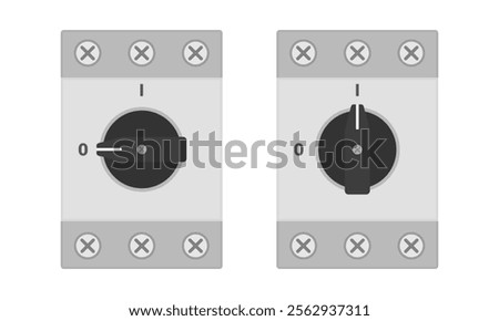 Main switch set in the ON and OFF positions. Flat vector illustration isolated on white