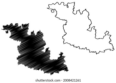 Mapa de ilustraciones vectoriales del principal distrito de Tauber (República Federal de Alemania, distrito rural, estado de Baden-Wurttemberg), esbozo de garabatos Mapa-Tauber-Kreis