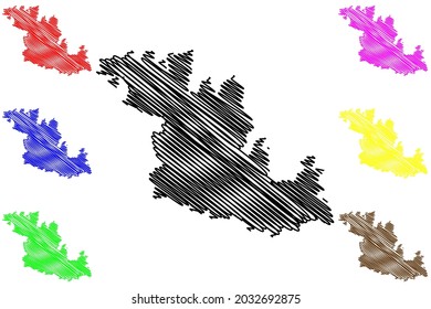 Mapa de ilustraciones vectoriales del principal distrito de Tauber (República Federal de Alemania, distrito rural, estado de Baden-Wurttemberg), esbozo de garabatos Mapa-Tauber-Kreis