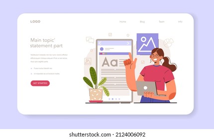 Main topic' statement part. Social media content manager guidance. How create visual content. Digital promotion technology. Flat vector illustration