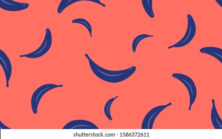 Main trend color of 2020 years classic blue on a banana seamless pattern. Summer fun tropical texture graphic print.