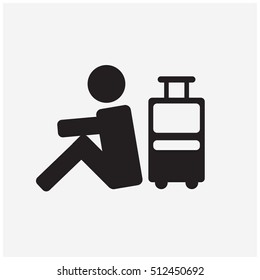 Main Waiting With Luggage Icon Pictogram