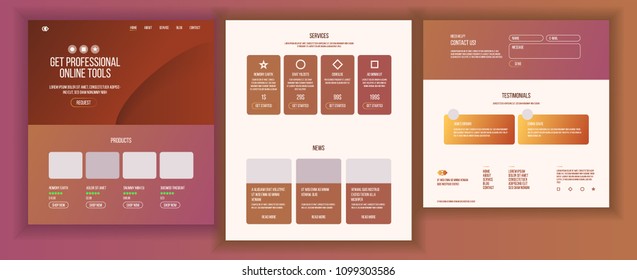 Main Web Page Design Vector. Website Business Concept. Shopping Online Landing Template. Working Team. Cloud Room. Corporate Contact Form. Entertainment Future. Illustration