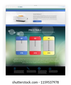 Main web page template with price plans