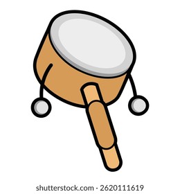 Mainan ontong ontong or otok otok vector illustration, ontong-ontong clip art, mainan drum goyang in flat cartoon style, indonesian traditional toy game