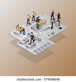 Mainboard computer business  flat 3d  isometric concept web vector illustration. Teamwork. Creative people collection.