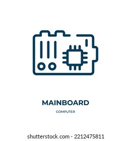 Icono del tablero principal. Ilustración vectorial lineal de la colección de equipos. Esquema del vector de iconos de la placa base. Símbolo de línea delgada para uso en aplicaciones web y móviles, logotipo, medios impresos.