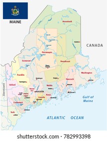 maine administrative and political vector map with flag