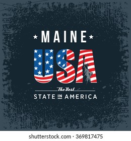 Maine best state in America, black, vintage vector illustration