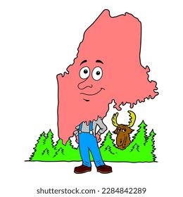 maine cartoon map hand draw vector