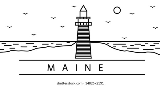 Maine city line icon. Element of USA states illustration icons. Signs, symbols can be used for web, logo, mobile app, UI, UX