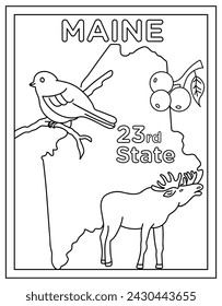 Maine coloring page designed in hand drawn vectors 