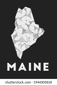 Maine - communication network map of US state. Maine trendy geometric design on dark background. Technology, internet, network, telecommunication concept. Vector illustration.