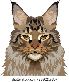 Maine Coon Cat Face Vector illustrations for Graphic Design, t-shirt prints, posters, and Mugs