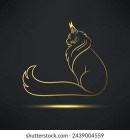 Maine Coon cat icon with gold color on black background