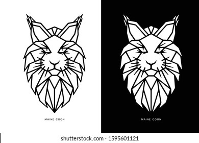 Maine coon cat polygonal template. Wild cat design element portait for prints posters wall art decoration. Vector illustration.