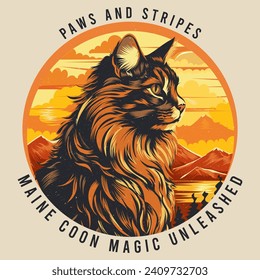 Maine Coon Cat Retro Tshirt design Vector Illustration