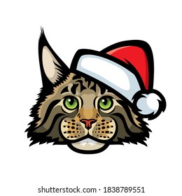 Maine Coon cat with santa claus hat vector illustration