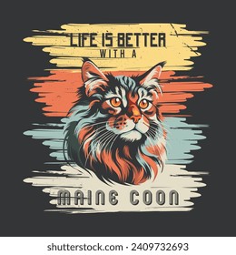 Maine Coon Cat Tshirt design Vector Illustration