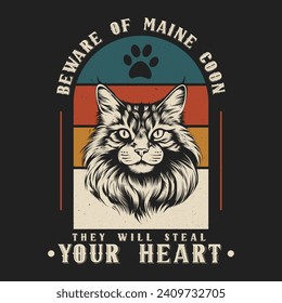 Maine Coon Cat Tshirt design stock Vector Illustration
