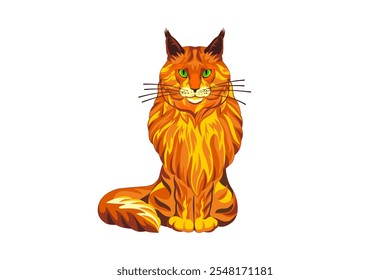 Maine Coon cat, vector image, curves, bright colors